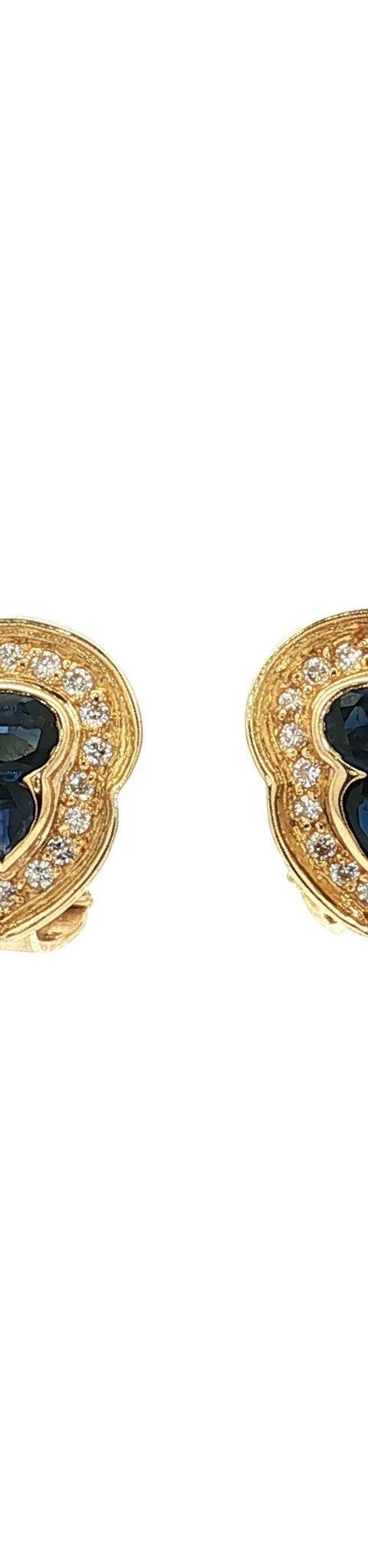 Vintage 18K Gold Cluster Stud Earrings with Sapphire and Diamond